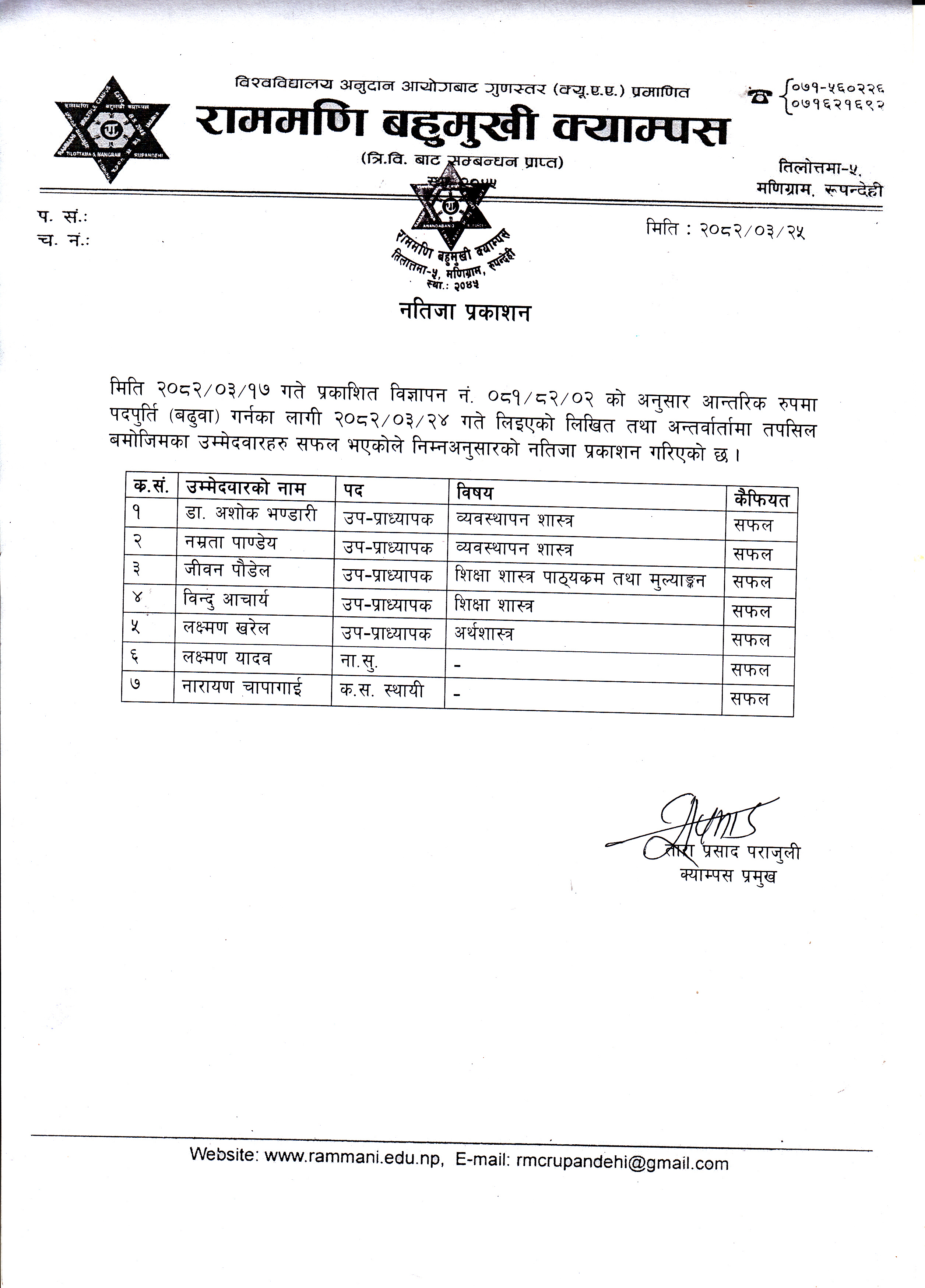 नतिजा प्रकाशन